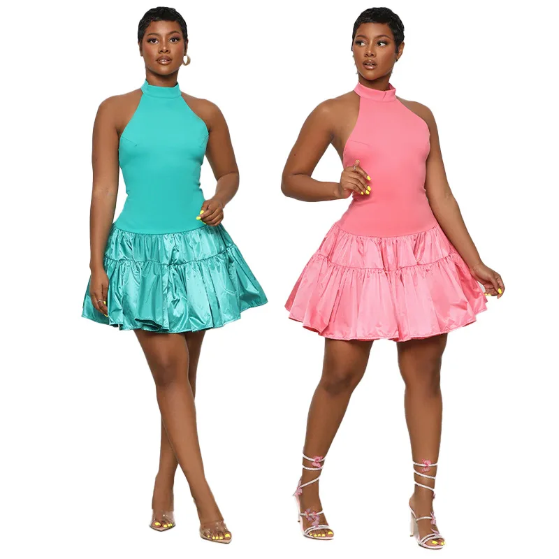 נשים קיץ שמלה צמודה 2023 חדש ללא שרוולים מחוך קפלים שמלה צבע טהור Mini שמלה קצרה