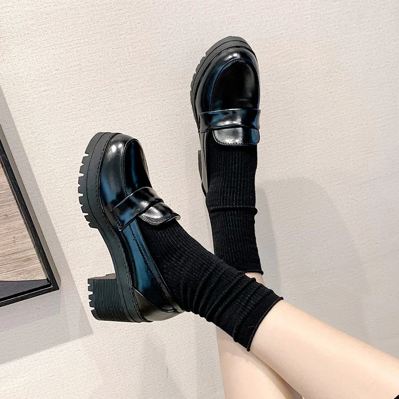 HUAXI מוקסינים נעלי משאבות לוליטה נעליים על עקבים תלמיד תיכון היפני נשית נעלי פלטפורמה JK המדים נשים Tacones